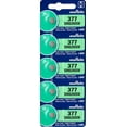 thumbnail image 1 of Murata 377 SR626SW Battery 1.55V Silver Oxide Watch Button Cell (5 Batteries), 1 of 5