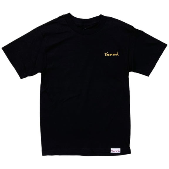 Diamond Supply Co. Men's Embroidered Gold Cursive Diamond Logo Tee T-Shirt (Small, Black)