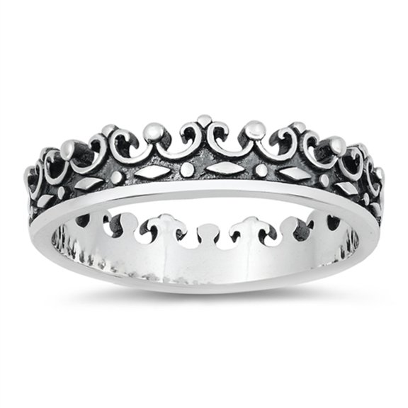Oxidized Cross King Queen Eternity Ring .925 Sterling Silver Band Jewelry Female Male Unisex Size 7