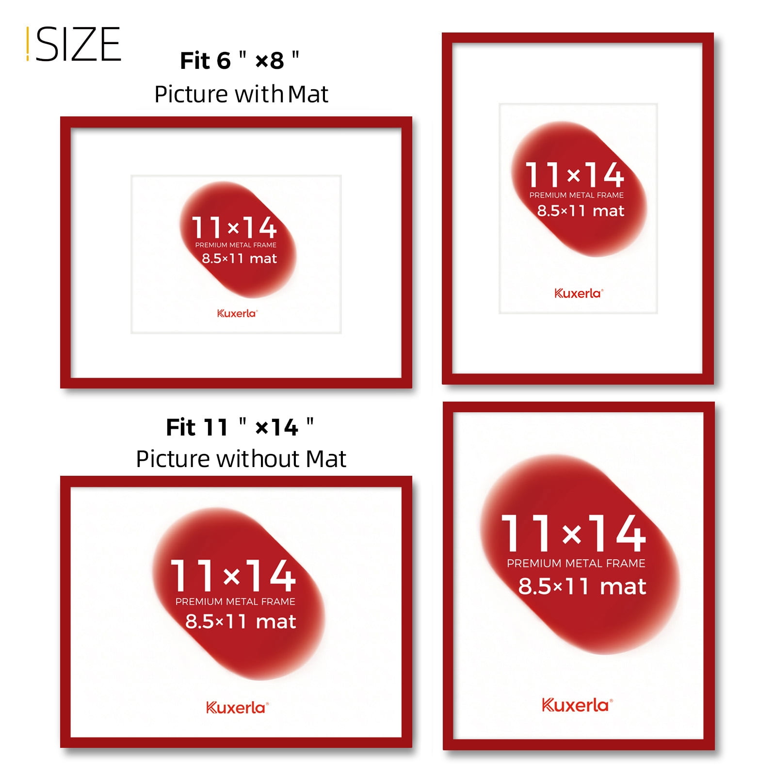 Kuxerla 2 Pack 11x14 Picture Frame Holds 8.5x11 Picture with Mat or 11x14 Picture without Mat,With Clear Acrylic Front and MDF Back Panel,Red