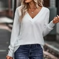 thumbnail image 2 of WREESH Womens Fashion Tunic Top V Neck Solid Color Pullover Regular Fit Long Sleeve Tops Casual Ladies Button Tops Blouse White, 2 of 9