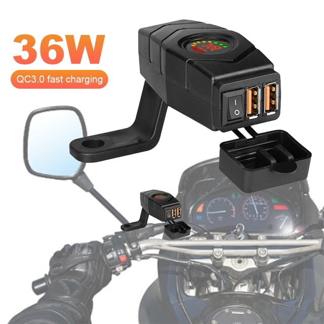 36W nuevo cargador para motocicleta QC3.0 carga rápida 12V accesorio carga doble puerto USB modificado para automóvil (tipo espejo retrovisor-Rojo)