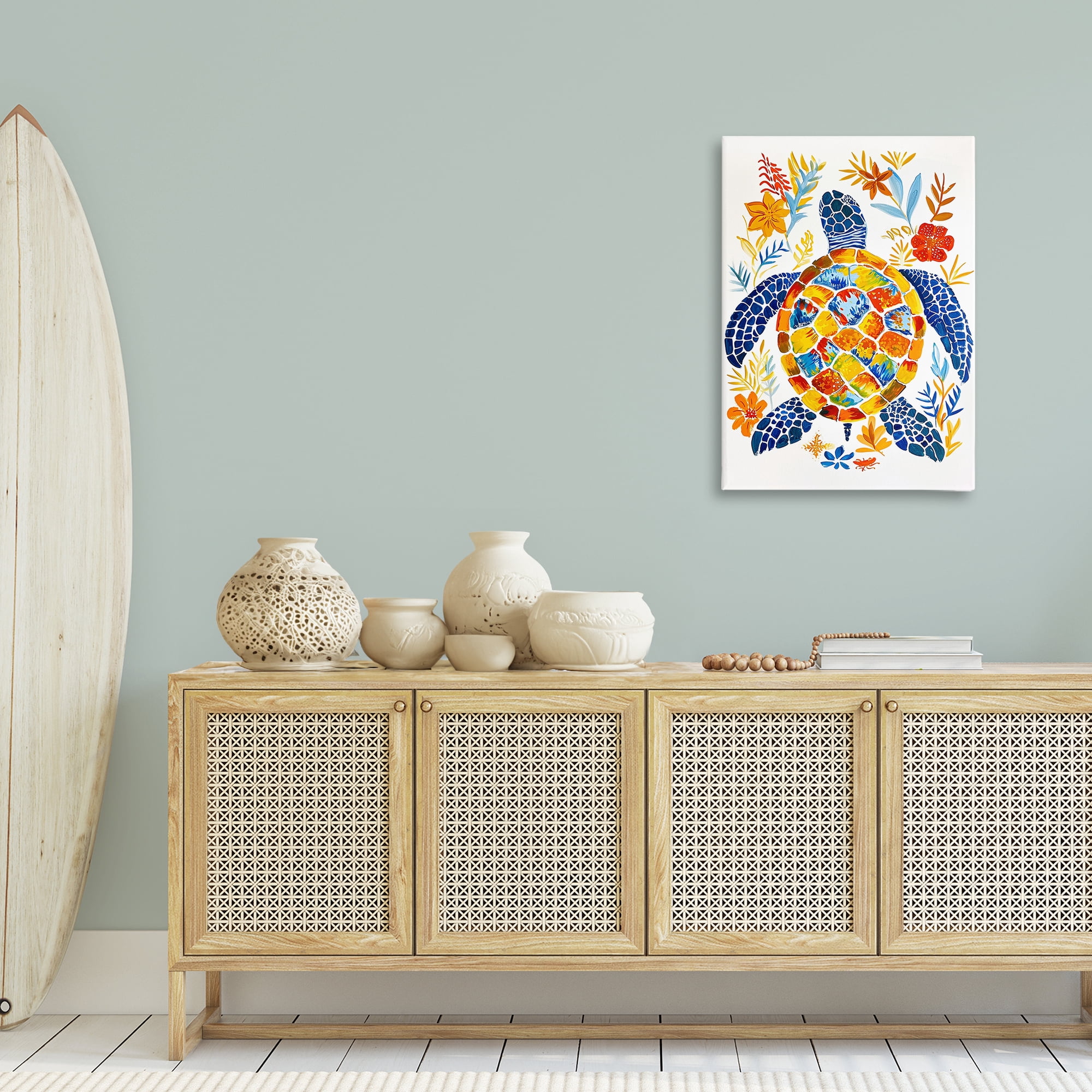 Stupell Industries Nautical Patterned Turtle Coastal Painting Gallery Wrapped Canvas Art Print Wall Art, 24 x 36