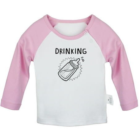 

Twins Baby Drinking Funny T shirt For Baby Newborn Babies T-shirts Infant Tops 0-24M Kids Graphic Tees Clothing (Long Pink Raglan T-shirt 6-12 Months)