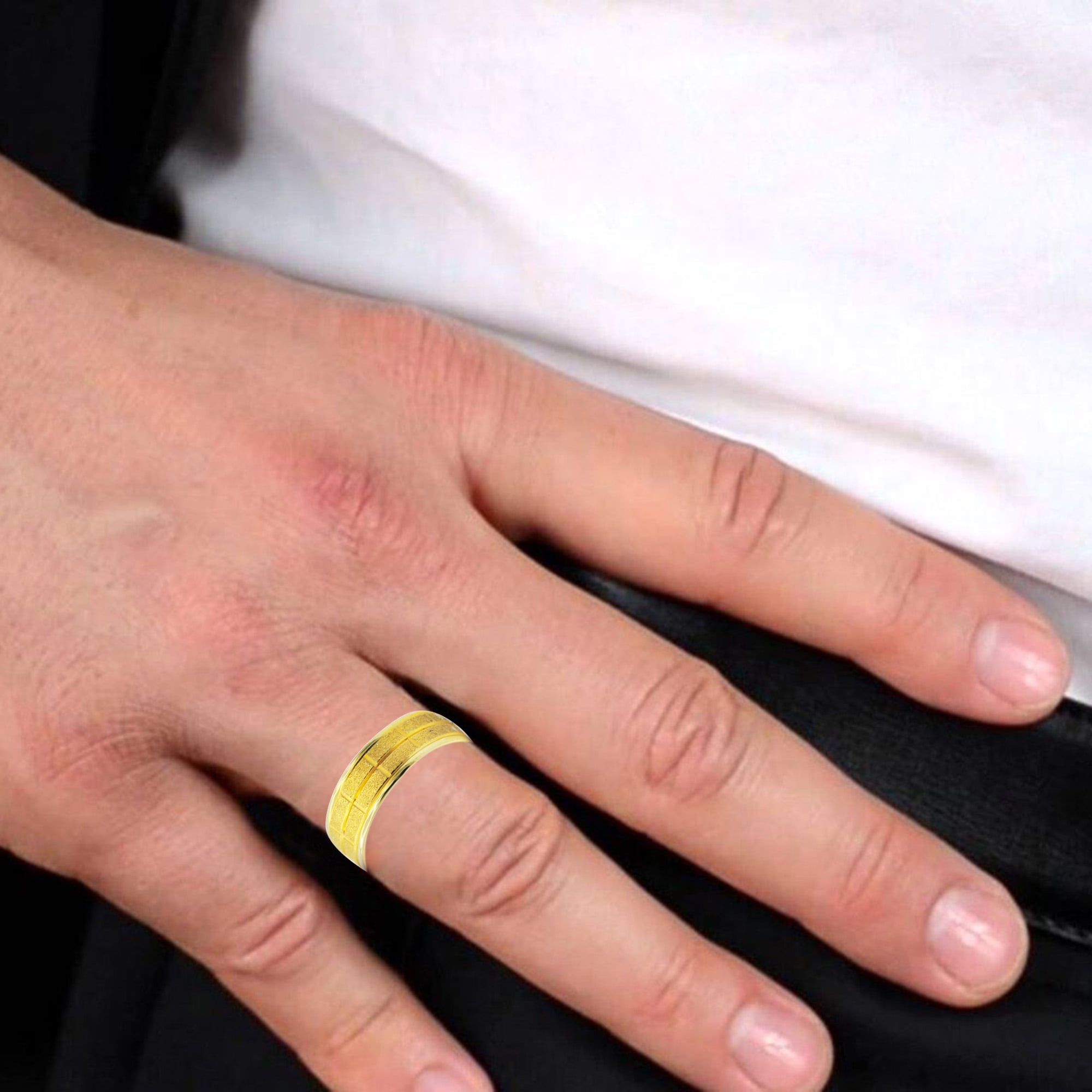 Mens Sand Blasted Gold Plated Stainless Steel Band