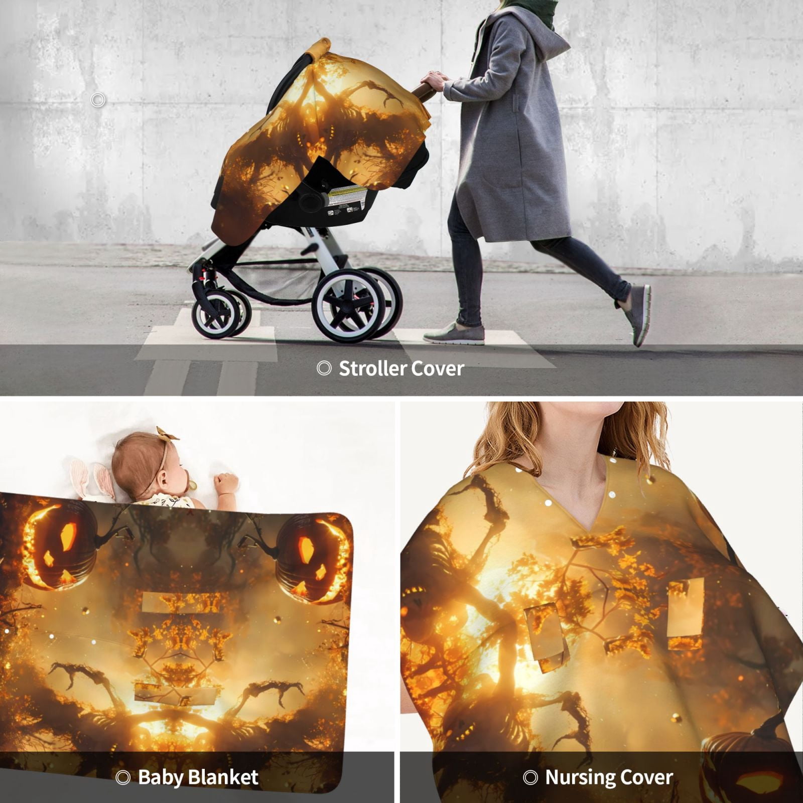 Car Seat Cover Baby - Halloween Tree Monster Pumpkin Breathable Infant Car Seat Cover for Baby Carseat, Lightweight Comfort Baby Essentials Must Haves Newborn Stuff for Girl Boy