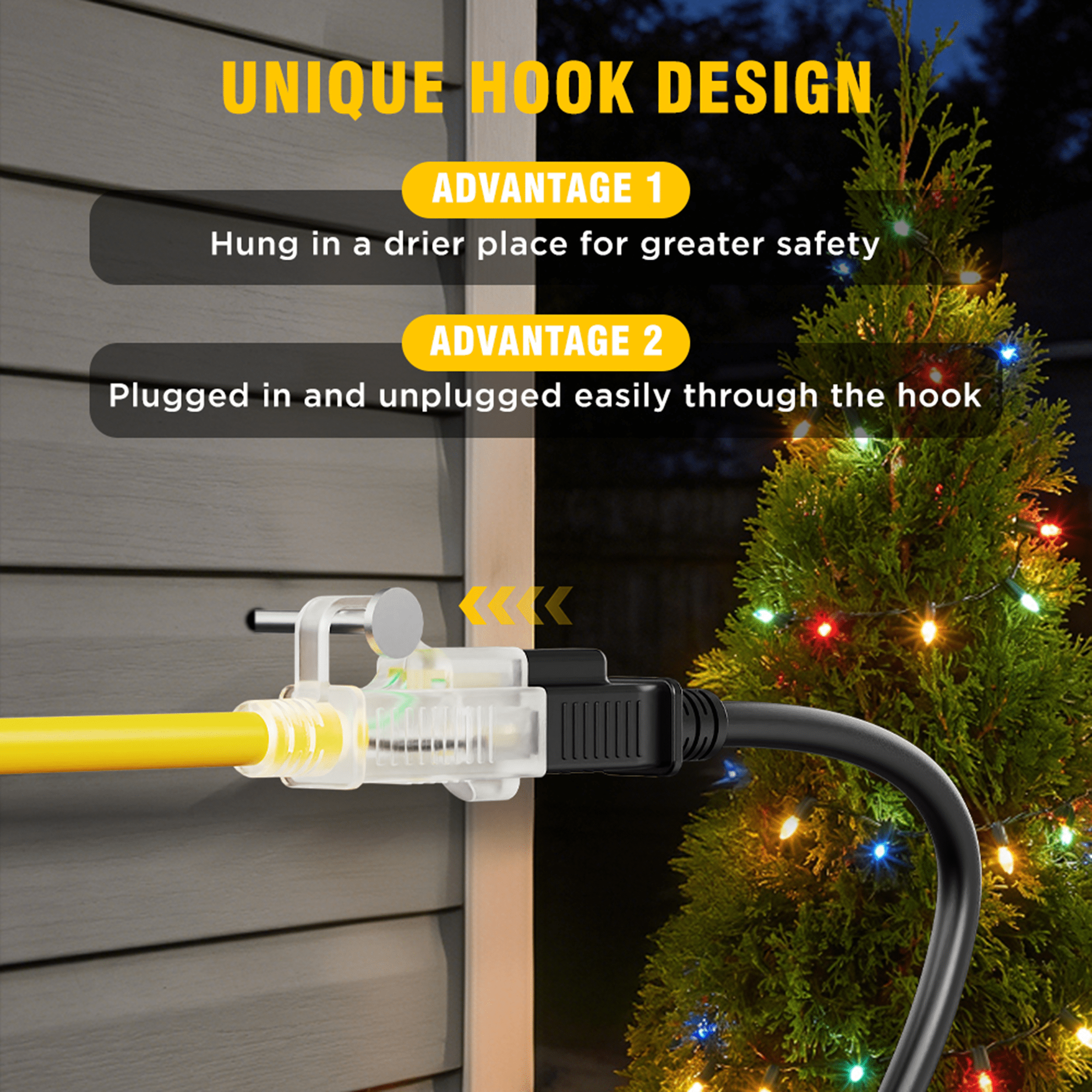 12/3 Gauge Heavy Duty 25ft Outdoor Extension Cord, Waterproof with LED Lighted End,yellow,Waterproof,ETL,flexible