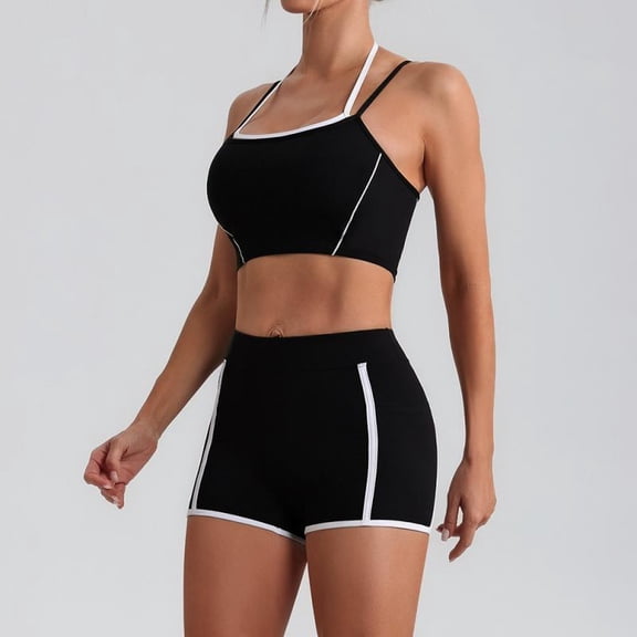 AEXTO Two-Piece Set Women's Solid Sports Bra & High Waist Shorts Set, Sporty Casual Breathable Outfits for Yoga Gym Workout Running, Ladies Sportswear for All Seasons Women's Yoga Set
