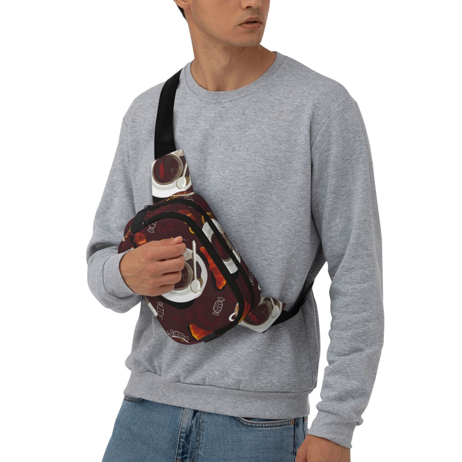 Picia A Cup Of Black Coffee On A Saucer Print Square Double-Layer Waist Bag Mini Adjustable Waist Belt Bag Exercise Running Travel Hiking