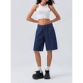 thumbnail image 6 of Michellecmm Women's Knee Length Denim Shorts Loose Solid Color Low Rise Wide Leg Long Shorts with Pockets, 6 of 9