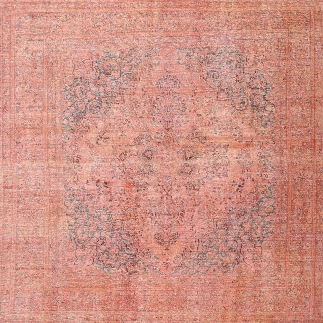 Ahgly Company Machine Washable Indoor Square Traditional Light Salmon Rose Pink Area Rugs, 7' Square