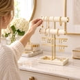 thumbnail image 5 of 3 Tier Bracelet Holder Display - Detachable T Bar Beige Velvet Bracelet Holder, Jewelry Holder Organizer for Bracelet, Necklace, Earrings, Rings, 5 of 7