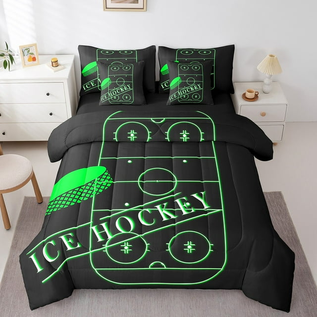 YST Ensemble de Douillette de Sport, 7 Pcs, Thème Sportif, Grand Lit, Noir Vert