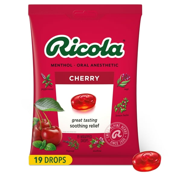 Ricola Cherry Throat Drops | Delicious Throat Refreshment & Oral Anesthetic, 19 Count