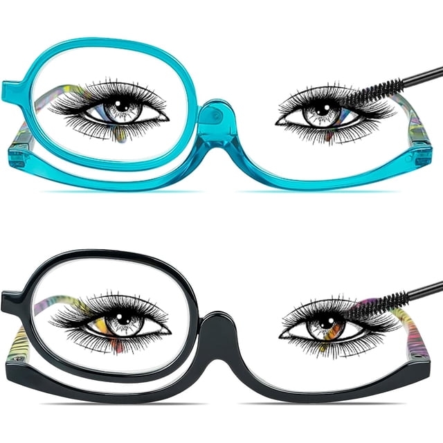 Chiccool 2 Pack Makeup Reading Glasses for Women Magnifying Flip Down Cosmetic Readers with Spring Hinge