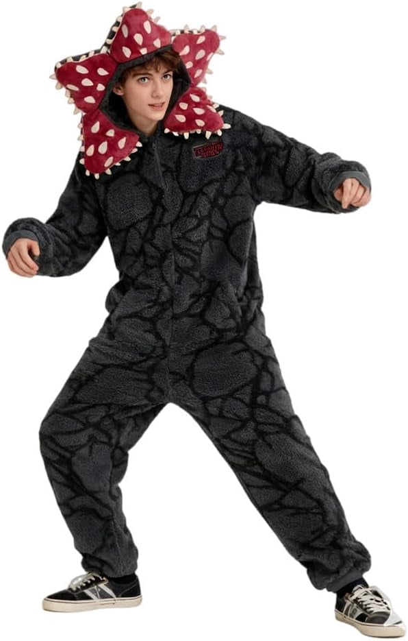 Demogorgon Hooded Jumpsuit Long Sleeve Pajama Hoody Onesie Loungewear Fuzzy Fall Winter Warm Thermal Fluffy