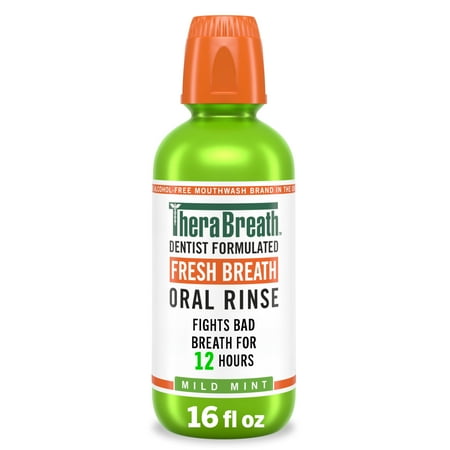 TheraBreath Fresh Breath Mouthwash, Mild Mint, Alcohol-Free Mouthwash for Adults, 16 fl oz
