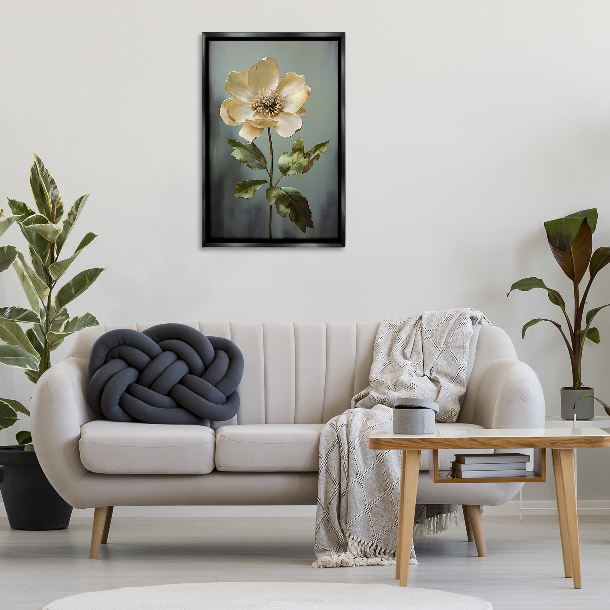 Stupell Industries White Floret Bloom Botanical & Floral Painting Black Floater Framed Art Print Wall Art, 21 x 31
