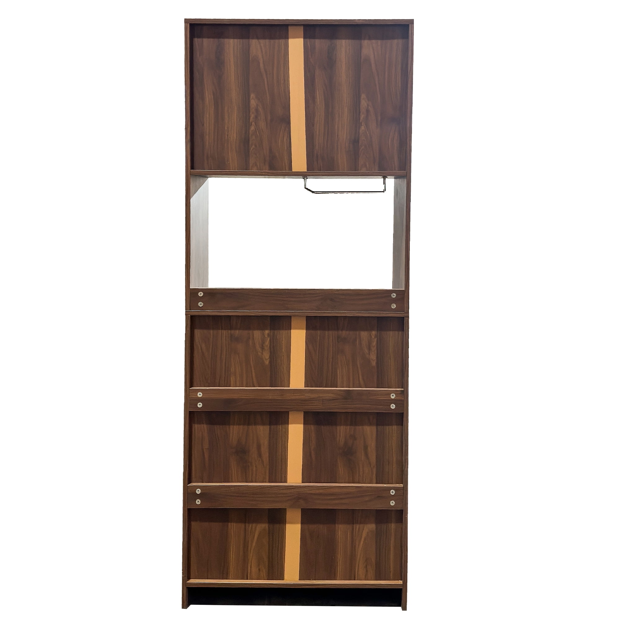 Wine Bar Cabinet Multi-Functional Kitchen Storage Hutch with Drawer Glass Holder, Walnut