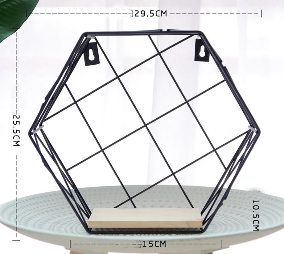 Iron Hexagonal Grid Wall Storage Shelf Combination Wall Hanging Living Room Bedroom Geometric