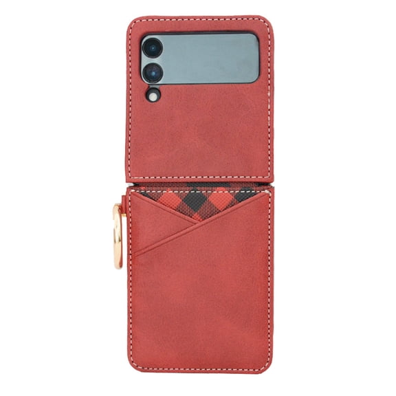 Wallet Case Compatible with Samsung Galaxy Z Flip 3 with Ring PU Leather Shockproof Hinge Case for Women Girls-Red