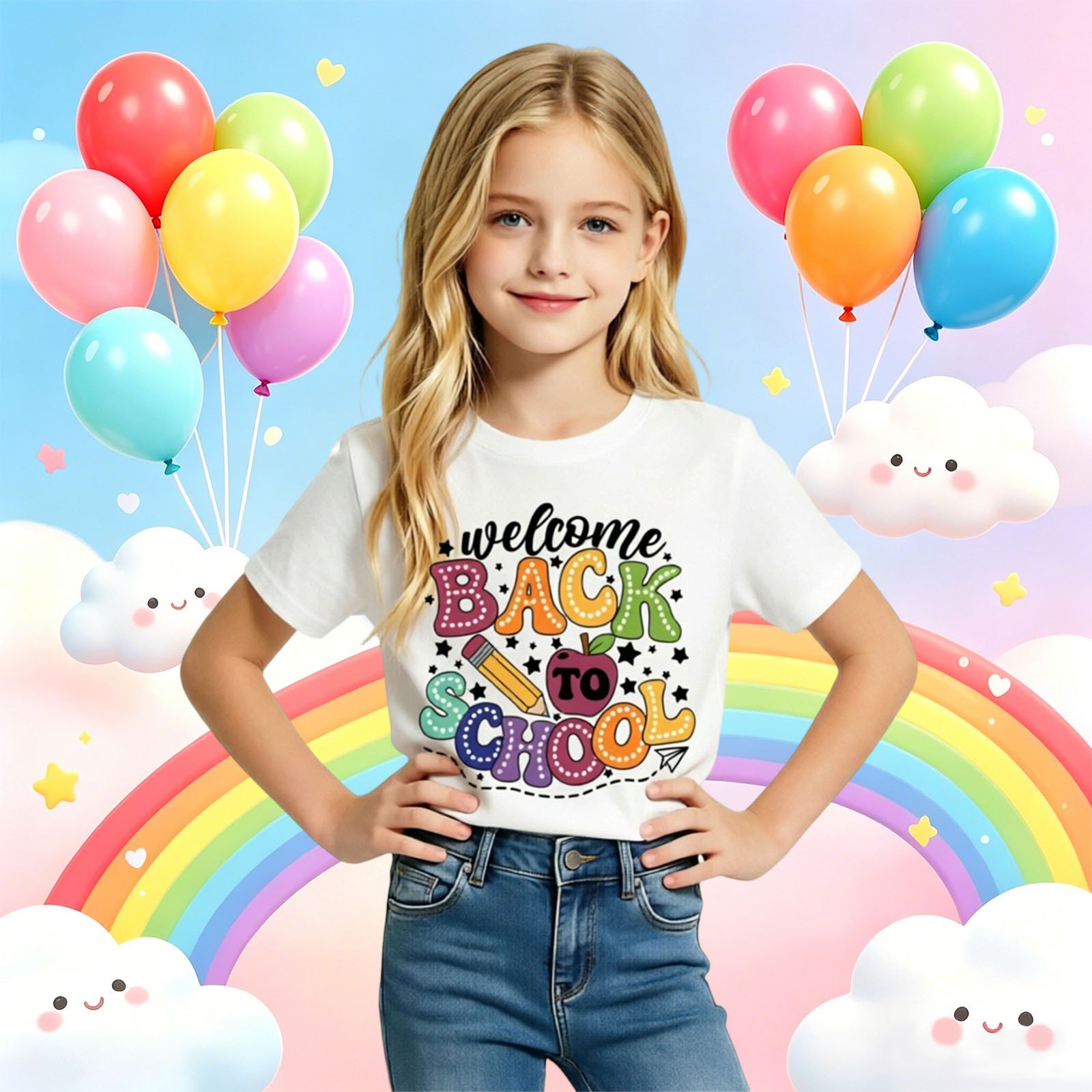 School Uniform Tshirts Girls Print T Shirt Short Sleeve Crewneck Casual Comfort Wear Graphic Tees for Boys White 6-7 Years
