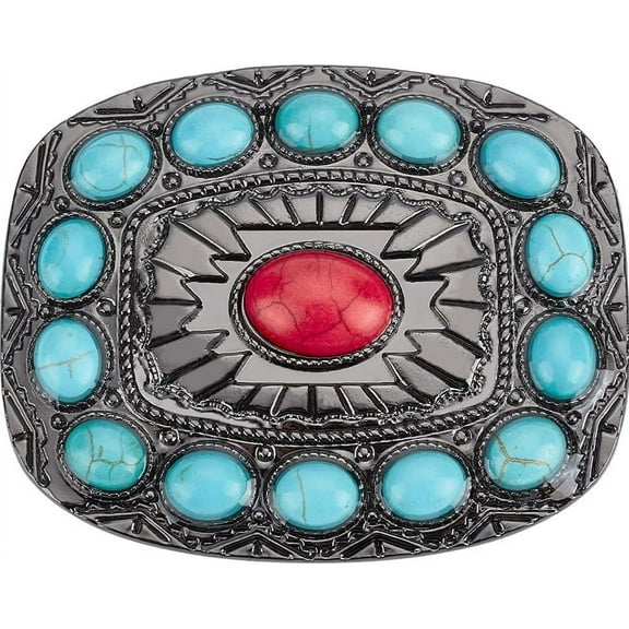 Red Turquoise Belt Buckle Western Vintage Medieval Buckles Style Fashion Square Turquoise Jewelry Punk Belt Fastener Accessory