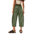thumbnail image 3 of Wutalume Women's High Waisted Wide Leg Straight Leg Spliced Pocket Casual Cropped Ankle Pants Summer Beach Trousers,Army Green L, 3 of 4
