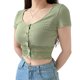 thumbnail image 1 of TRKIYQC Blusas de corte bajo con encaje empalmado floral de manga corta de punto acanalado con parte superior corta sexy de verano para mujer TRKIYQC moderno, 1 of 8