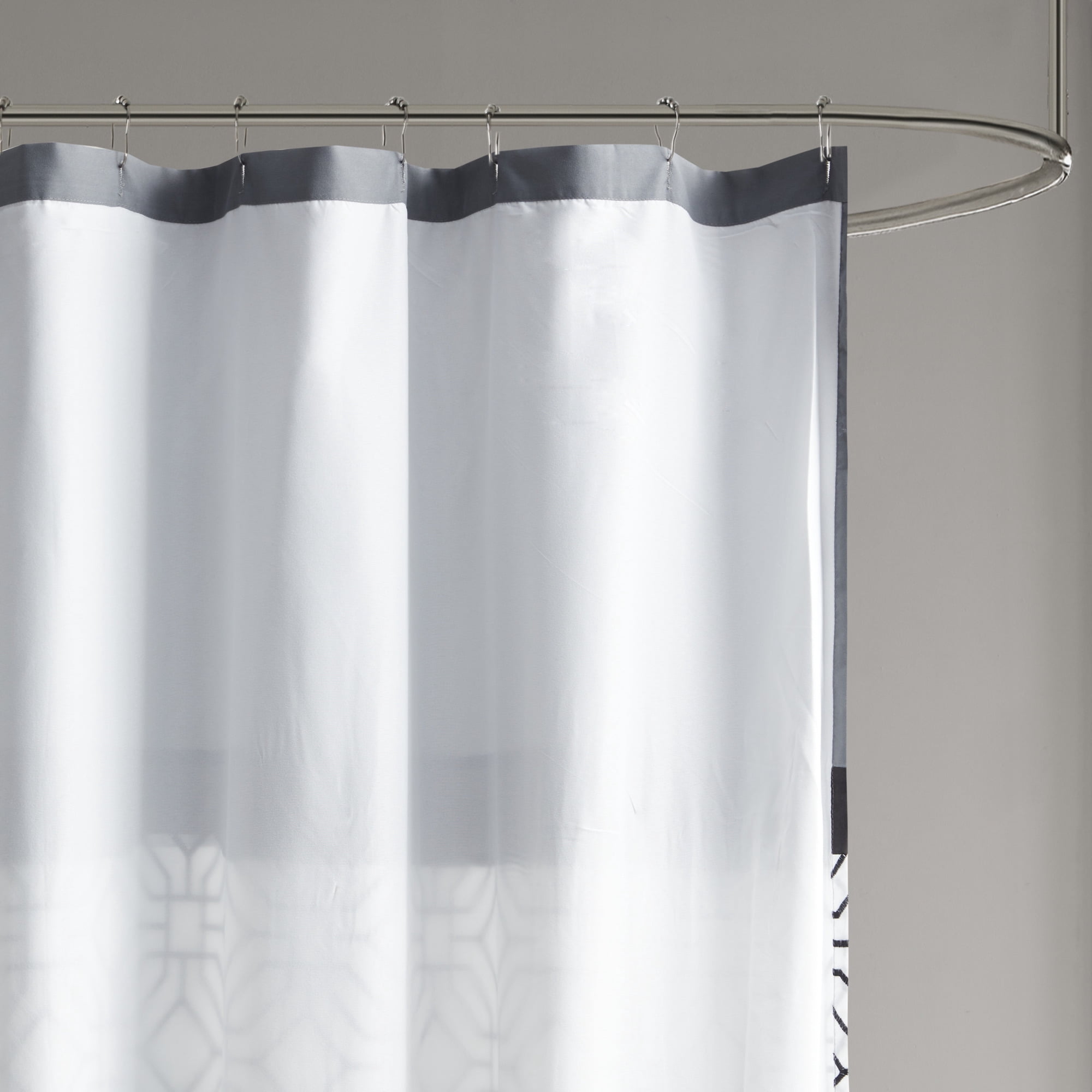510 Design Black and Grey Shower Curtain, Transitional Embroidered with 12 Button Holes, 72" x 72"