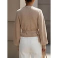 thumbnail image 2 of Cropped V-Neck Tie Waist Long Gigot Sleeve Casual Elegant Sweater For Women,Long Sleeve Tops Knit Pullover Fall Winter Outfit, 2 of 4