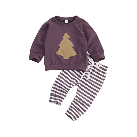 Bagilaanoe 2Pcs Newborn Baby Girl Boy Christmas Outfits Long Sleeve Pullover Tops Strip Print Trousers 6M 12M 18M 24M Infant Fall Long Pants Set