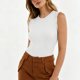 thumbnail image 2 of Blusa sin Mangas de Punto Acanalado para Mujer - Casual de Color Sólido, Ajustada, Cuello Redondo, sin Mangas, Camisetas de Verano, Blanca, XXL, 2 of 6