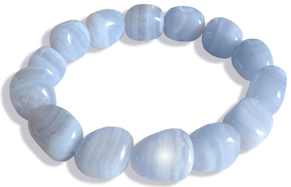 /'Inner Peace/' Blue Lace Agate Bracelet with Gold Plated 925 Sterling Silver Heart Extender Chain