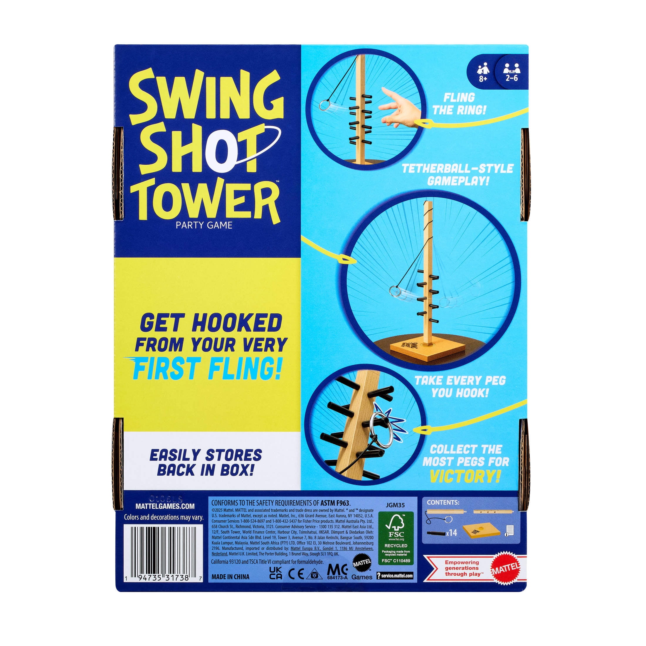 Swing Shot Tower Party Game for Kids, Adults & Families with Hook-and-Ring Play for 2-6 Players