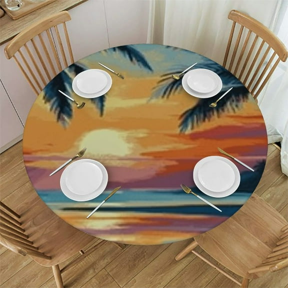 () Round Outdoor Tablecloth with Zipper Elastic Outdoor Table Cover Vibrant Umbrella Table Cloths Round