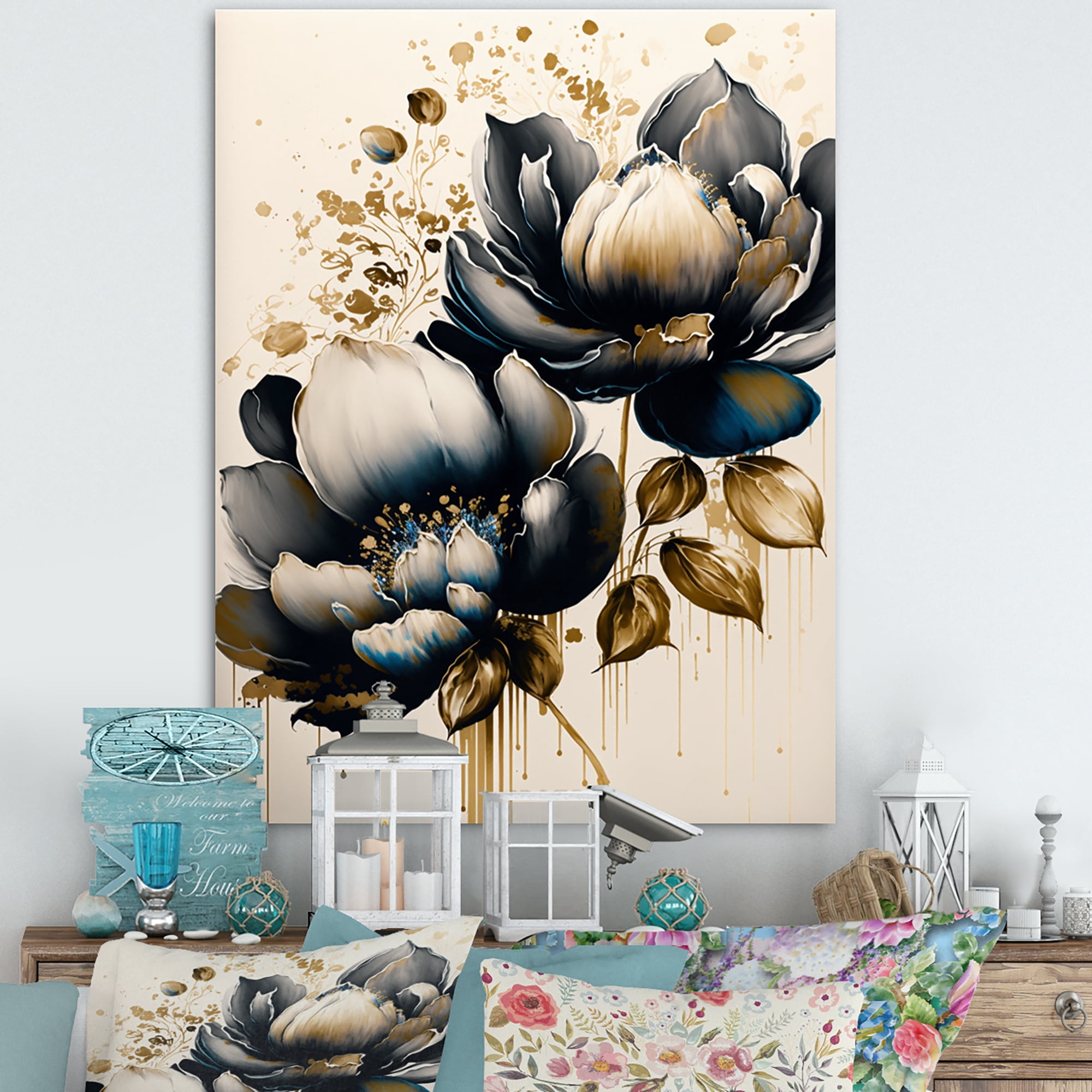 Designart Black And White Watercolor Roses III Canvas Wall Art