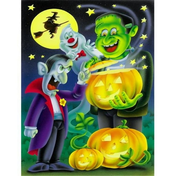 Halloween with Dracula & Frankenstein Flag Canvas House Size