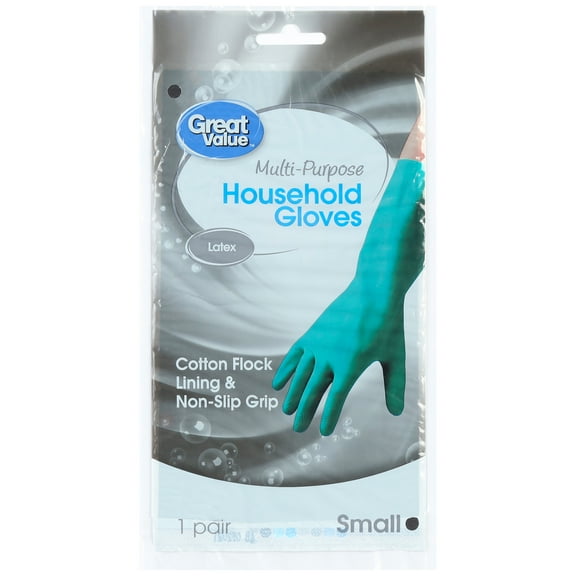 Great Value Latex Multipurpose Reusable Household Gloves, BPA-Free, Teal Color, Small Size