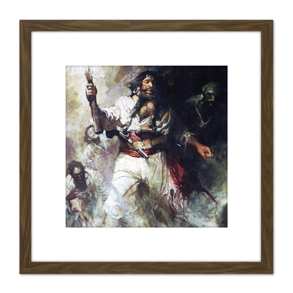 Schoonover Black Beard Smoke Flames Painting 8X8 Inch Square Wooden Framed Wall Art Print Picture with Mount