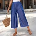 thumbnail image 4 of Women Casual High Waist Culottes Elastic Waist Summer Trousers Loose Fit Lightweight Vacation Lounge Pants with Side Pockets Blue M, 4 of 9