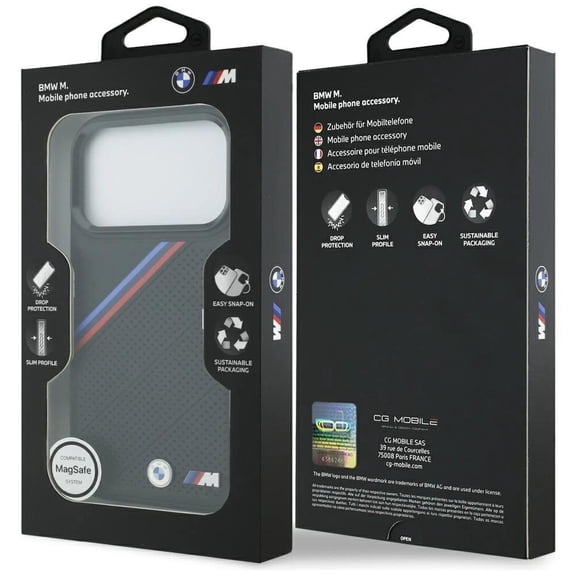 BMW M Tricolor Metal Logo Case with MagSafe for iPhone 17 Pro 6.3" Black - BMHMP17L25PCSPEK