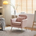 thumbnail image 4 of Accent Chair with Ottoman,  Upholstered Single Side Chair with Footrest and Lumber Pillows,Comfy Arm Chair with Metal Legs for Living Room,Bedroom,Office,Pink, 4 of 9