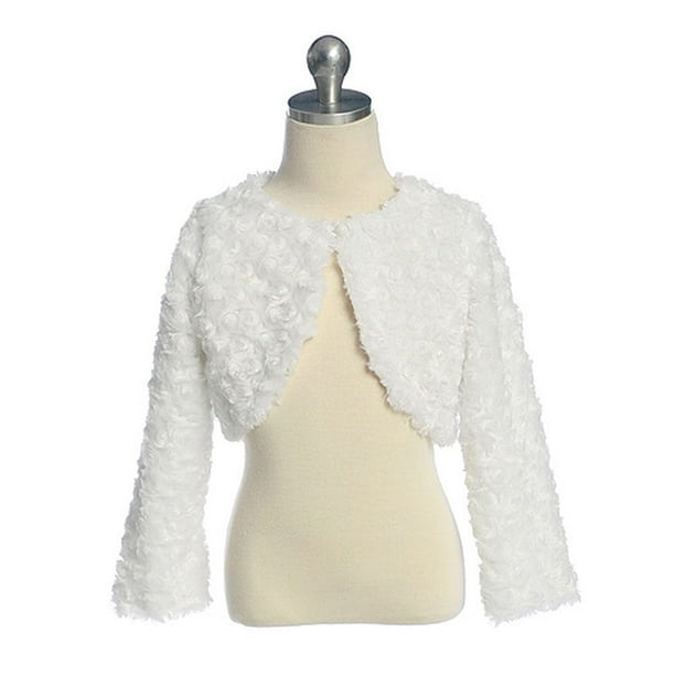 Sweet Kids Little Girls White Swirl Faux Fur Special Occasion Shrug