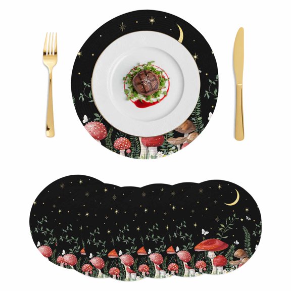 Round Placemats Rustic Mushrooms 15 inch Set of 6 Table Mats for Dining Table Green Botanical Leaf Butterflies Heat Resistant Non-Slip Kitchen & Home Decorative Place Mat Set