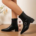thumbnail image 4 of Roncen Women's Pointed Toe Block Heel Ankle Boots - Wide Width Autumn Winter Comfort Platform Shoes with Belt Buckle Detail in Solid Colors, Low Heel Ankle Boots, 4 of 9