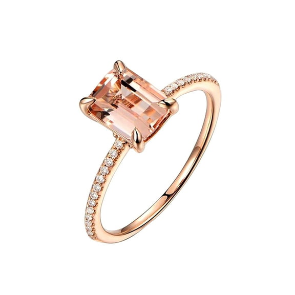 Sale: 1.25 Carat Emerald Cut Real Morganite And Diamond Moissanite Engagement Ring in 925 Sterling Silver With 18K Rose Gold Plating, Promise Ring, Anniversary Ring