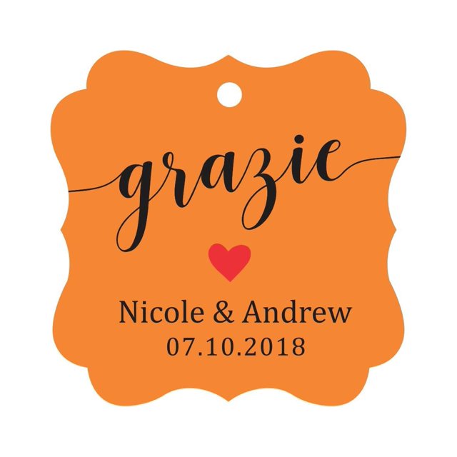 Darling Souvenir GRAZIE Thank You Wedding Favors Gift Paper Tag Custom Party Hang Tags-Orange-50 Tags
