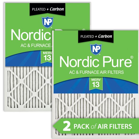 Nordic Pure 24x30x1 MERV 13 Pleated Plus Carbon AC Furnace Air Filters 2 Pack