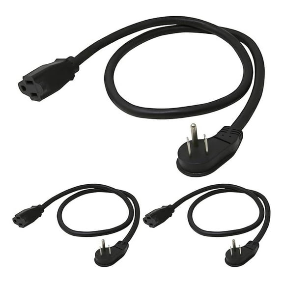 3ft Flat Plug Power Extension Cord, 3-Pack, 14AWG SJTW Short Extension Cord, Low Profile Wall Plug, 15A 125V 1875W, 3 Prong Power Cord, NEMA 5-15P to NEMA 5-15R, Black, UL Listed